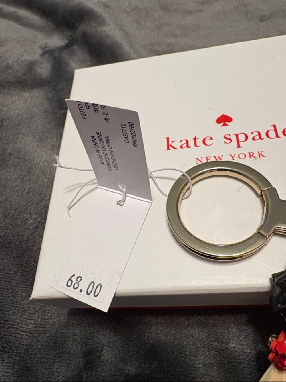 kate spade Hula Girl Raffia Key & Card Holder in Beige, Red, Black - Picture 3 of 4